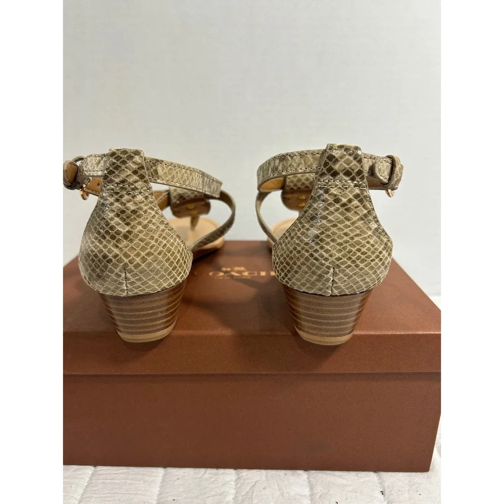 Coach G1144 Snakeskin Embossed Leather Wedge Thong Sandals Mens 8B Natural Gold